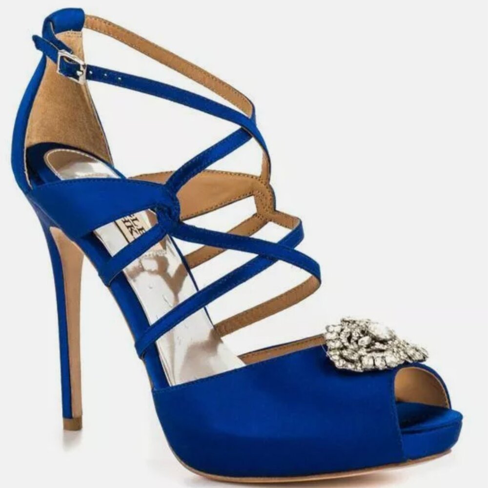 Badgley Mischka Blue Sapphire Strappy Fischer Platform High Heel Pump Size 8.5M
